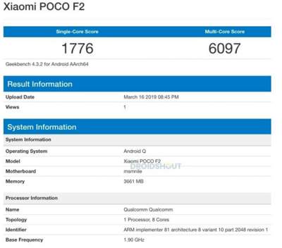 Появилась характеристика бюджетного смартфона Xiaomi Pocophone F2