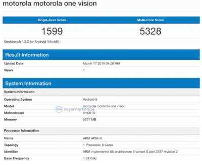 Смартфон Motorola One Vision "засветился" в бенчмарке